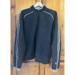 Kuhl Men's XL 100% Merino Wool Full Zip Sweater Gray Outdoor Long Sleeve HOLES